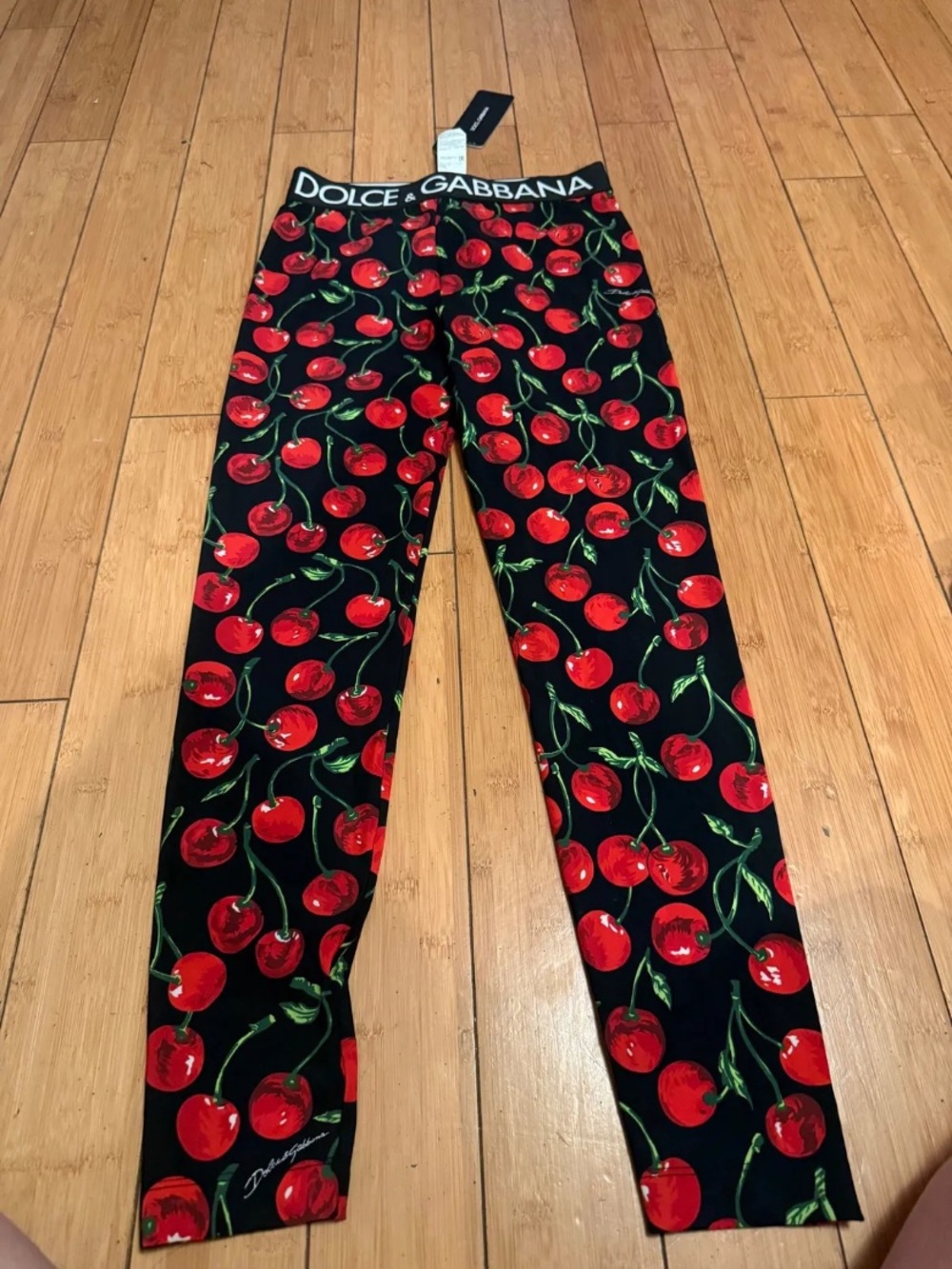 Dolce & Gabbana Kids Black Leggings with Red Cherry Print